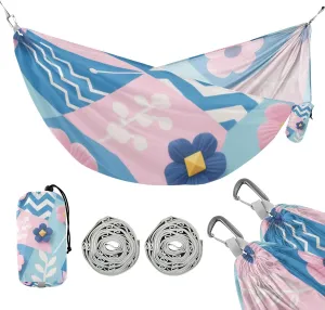 Pink and Blue Flowers 330lb Capacity Outdoor Hammocks Fabric Hammock for Camping & Hiking Essential Base para hamacas para adultos