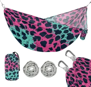 Pink and Green Leopard Print 330lb Capacity Outdoor Hammocks Tree Hammock for Camping Travel Accessories hamaca inflable para Piscina