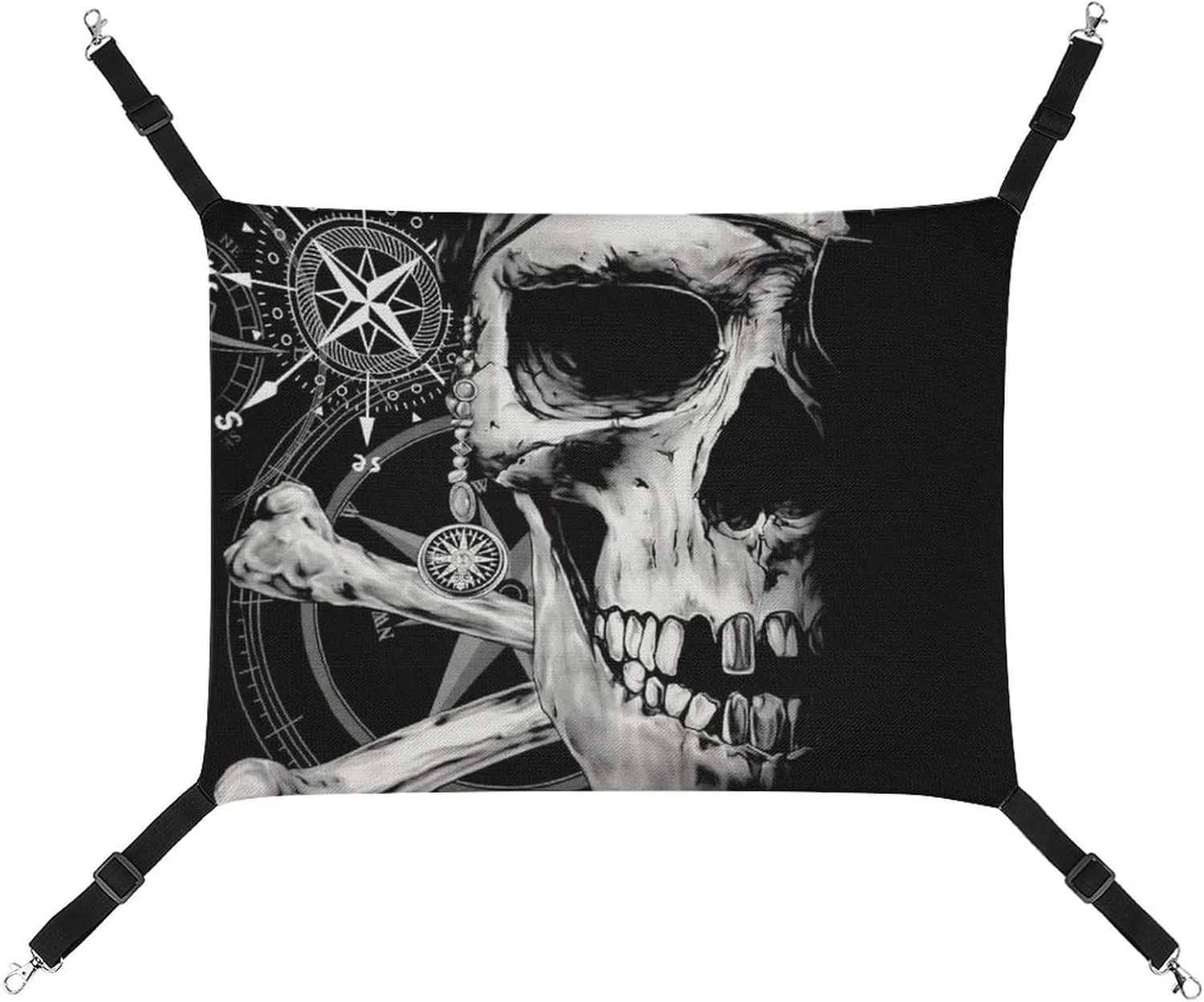 Pirate and Skull Compass Hanging Cat Bed Soft Breathable Pet Hammock for Cage Pet Sleeper for Kitten Ferret Puppy Rabbit