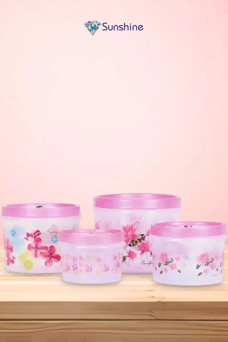 Plastic Printed Storage Container (Sunshine) - 4 Pcs (1.5 LTR - 3 LTR - 5 LTR - 7 LTR)