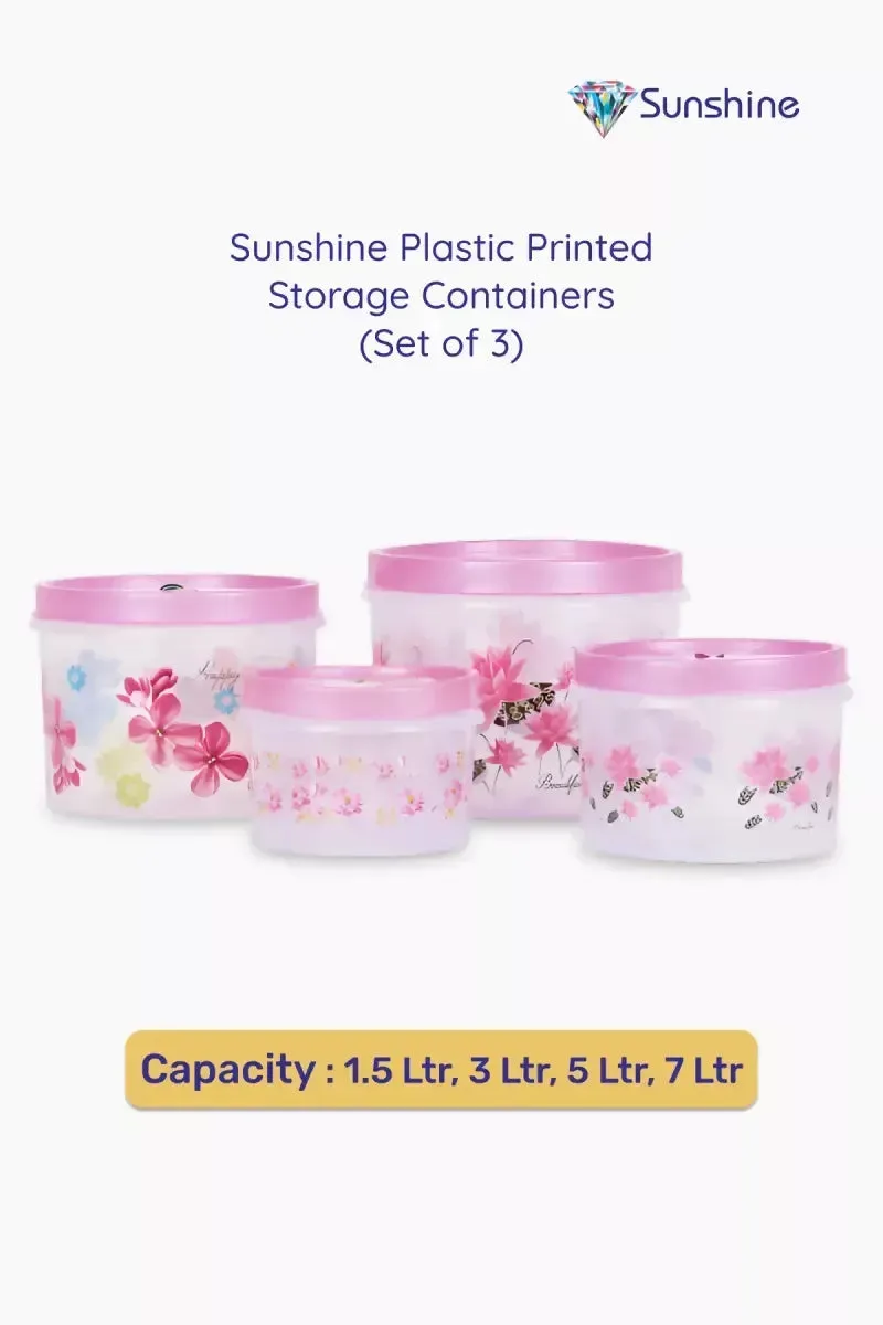 Plastic Printed Storage Container (Sunshine) - 4 Pcs (1.5 LTR - 3 LTR - 5 LTR - 7 LTR)