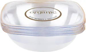 PLASTICPRO Clear Plastic Organic Party Square Soup bowls Clear With Gold Rim Elegant Disposable Tableware Dishes 16 OZ 32 Count