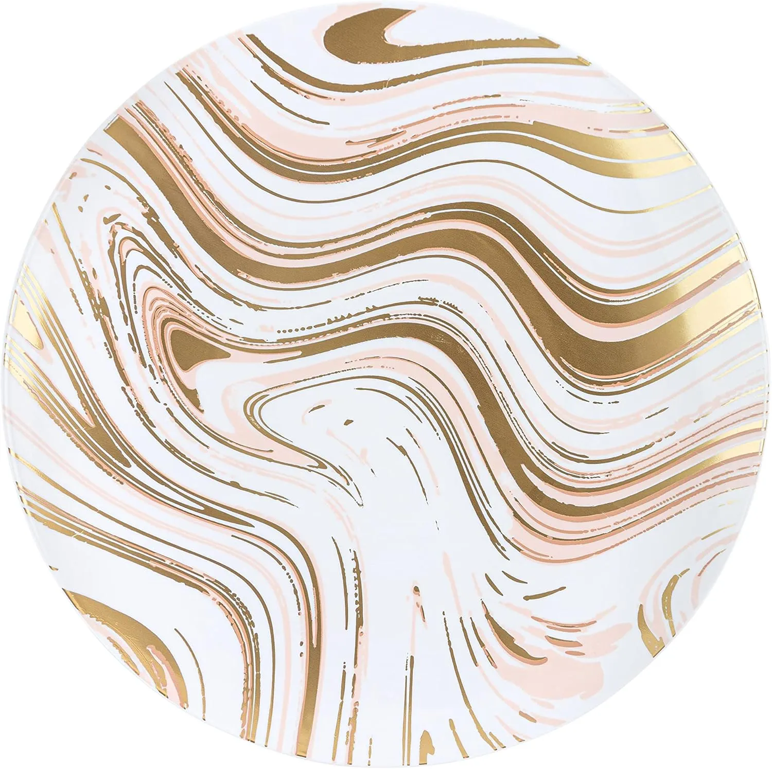 Plasticpro White Plastic Design Party Plates Premium heavyweight Elegant Disposable Tableware Dishes (32, Curve White & Gold - Pink)