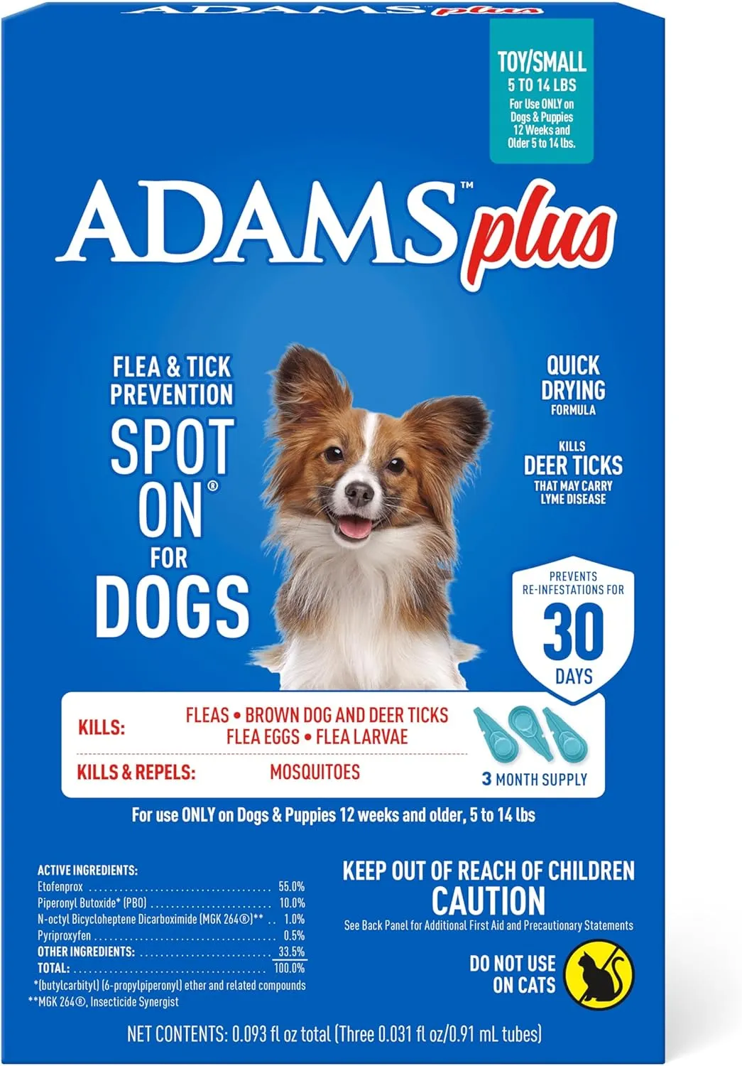 Plus Flea & Tick Prevention Spot On for Dogs 5-14 Pounds, 3-Month Supply, Kills Fleas, Flea Eggs, Flea Larvae, Brown Dog & Deer Ticks, Kills and Repels Mosquitoes For 30 Days, Central Brands