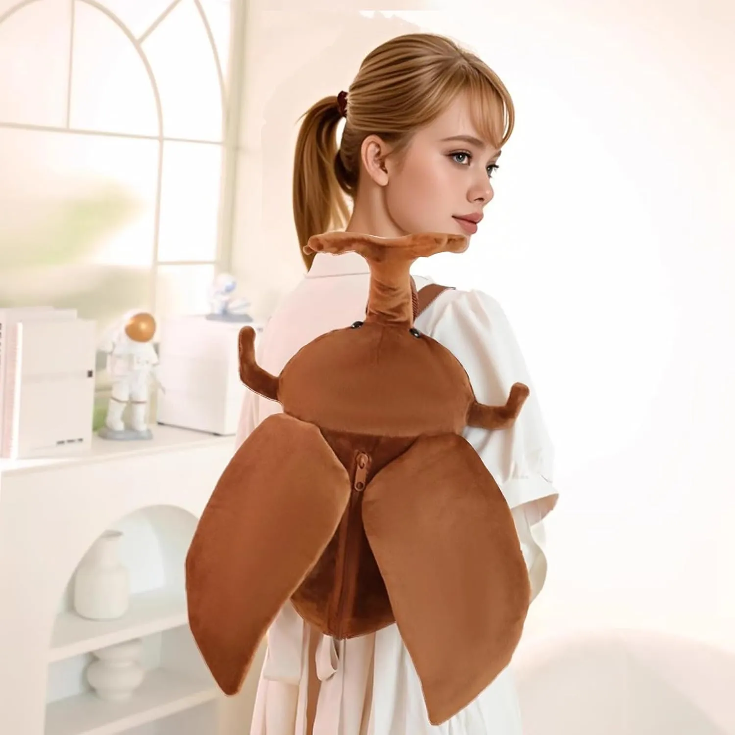 Plush Beetle Backpack Brown Insect Design Soft Lifelike Beetle Stag Bag for Women (Brown)