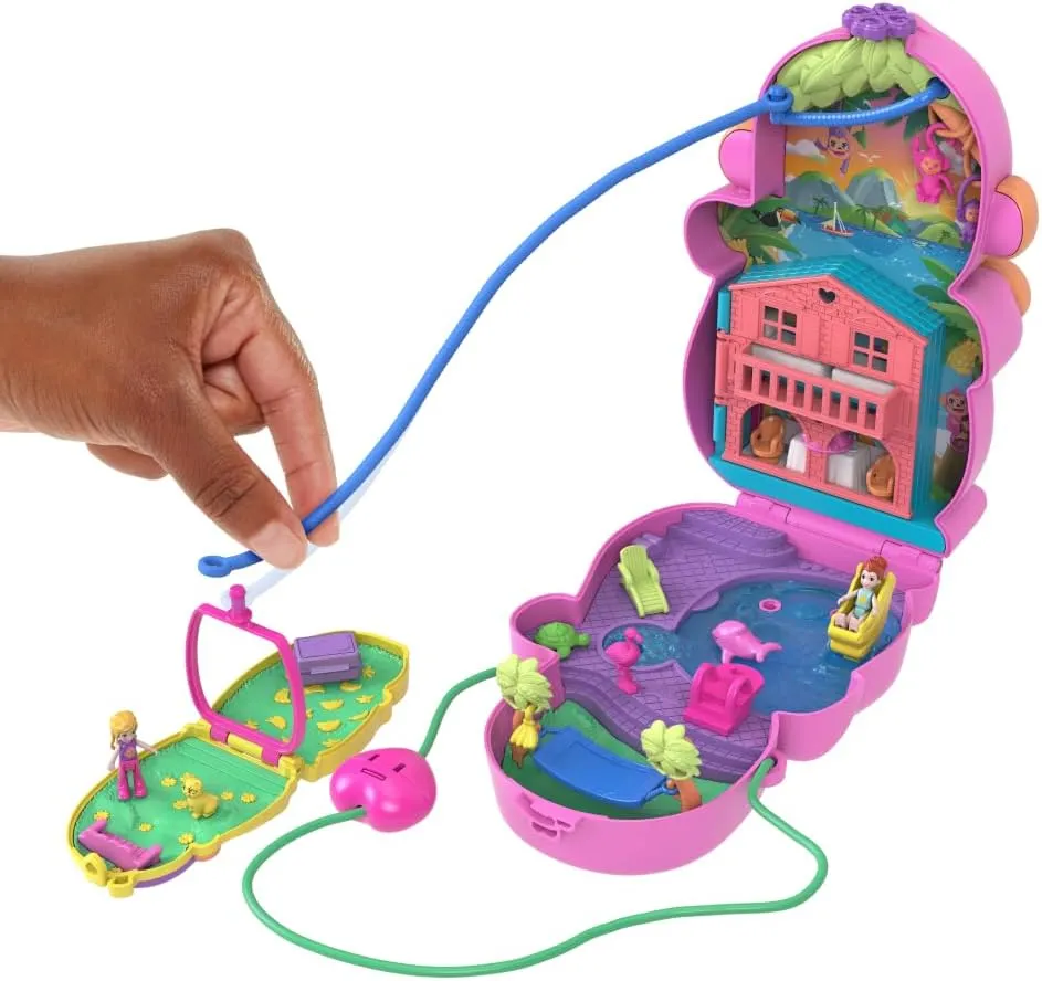 Polly Pocket Dolls & Playset with Pets & 13 Accessories, 2-in-1 Momma Monkey & Baby Wearable Purse & Animal Toy