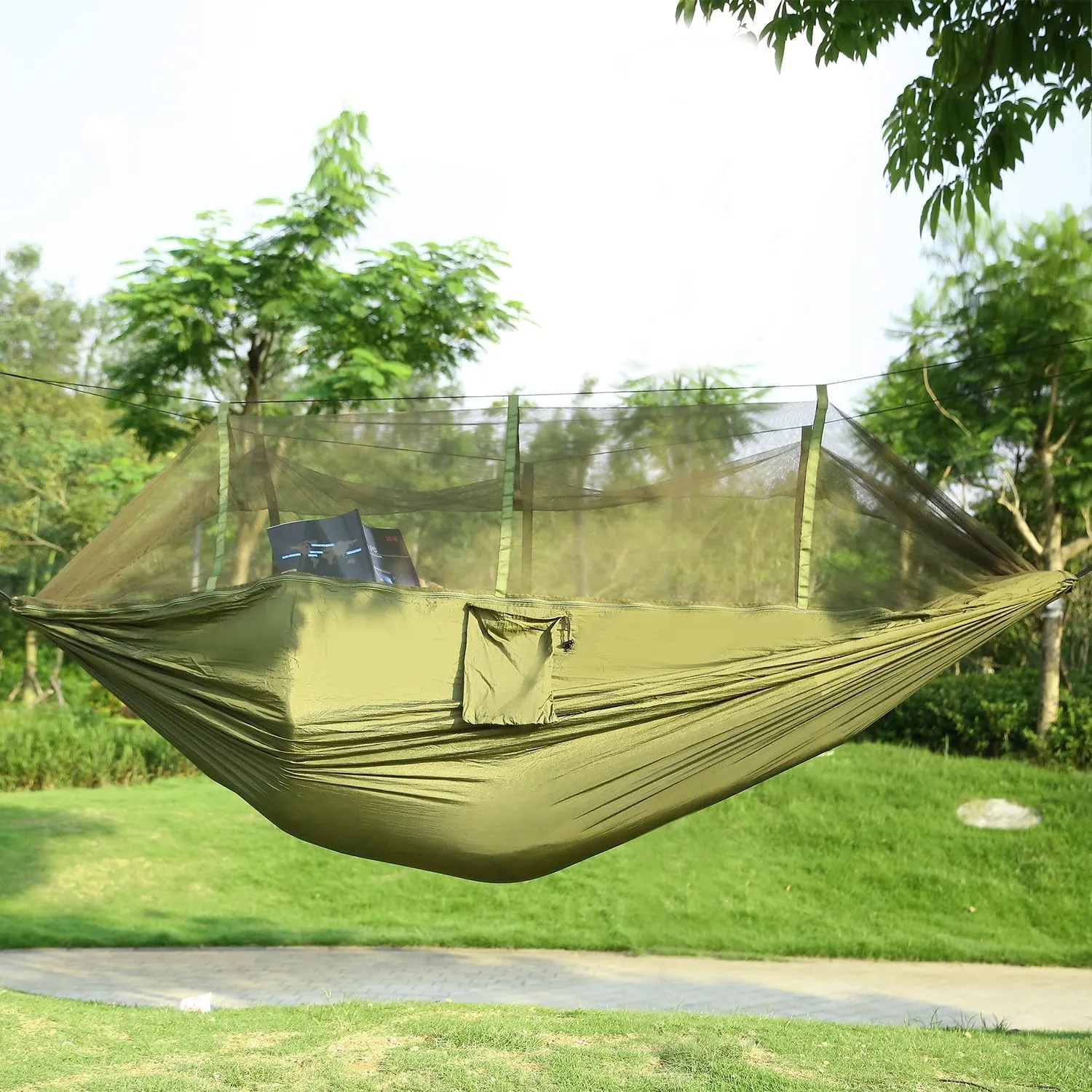Portable Double Camping Hammock with Mosquito Net, Outdoor Hiking Camping Hommock, Lightweight Travel Hammock, Foldable Camping Hammock for Outdoor, Travel, Green