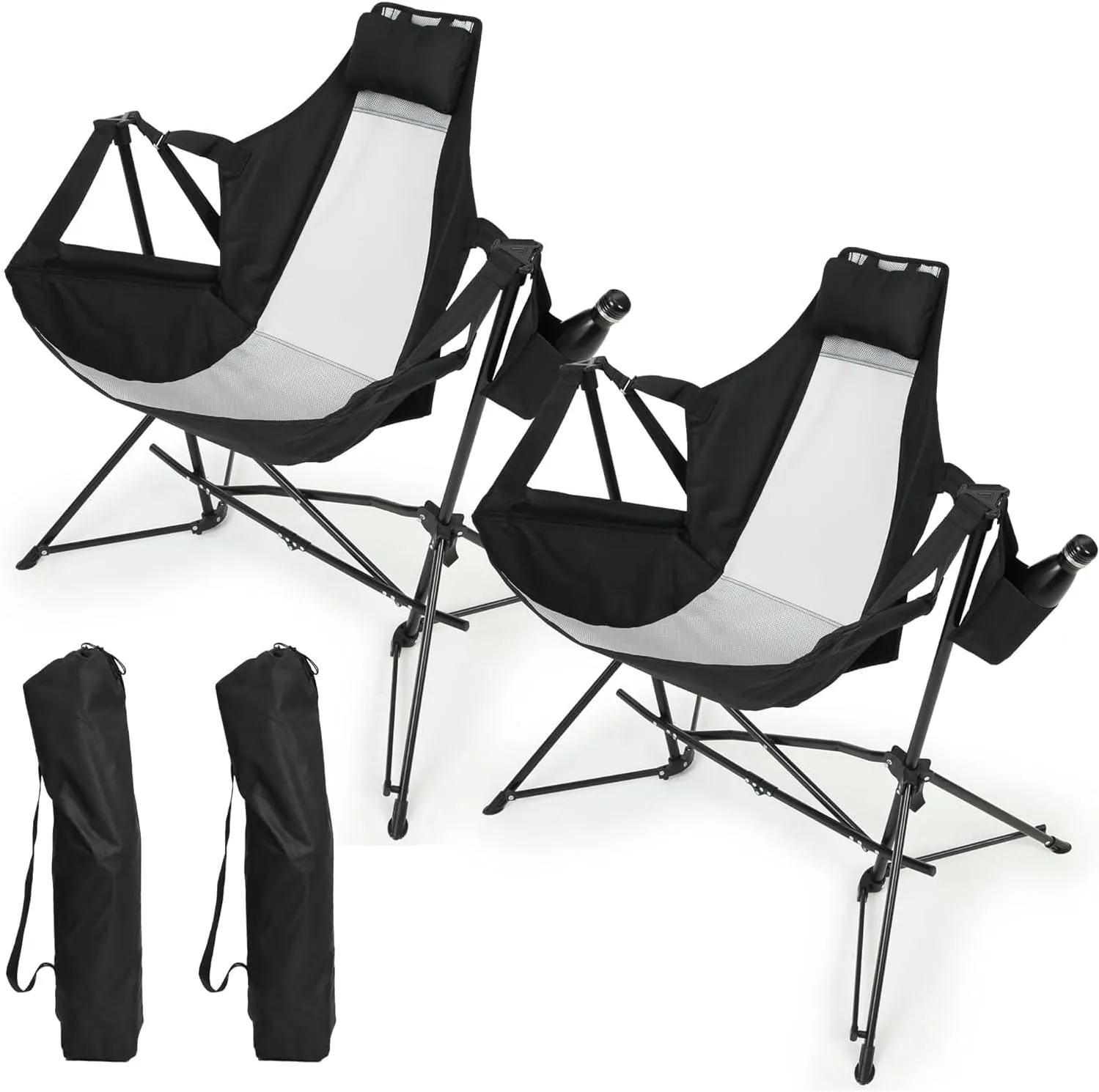 Portable Folding Hammock Camping Chair with Adjustable Back and Cup Holder, Black, Adjustable Seating for Relaxation