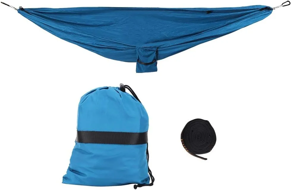 Portable Hammock Swing for Camping Courtyard Corridor Outdoor, Dual Use Hanging Chair Bed, Sturdy Breathable Fast Drying, Lightweight Compact, with Steel Buckle and Tree Strap Rop (Peacock Blue)