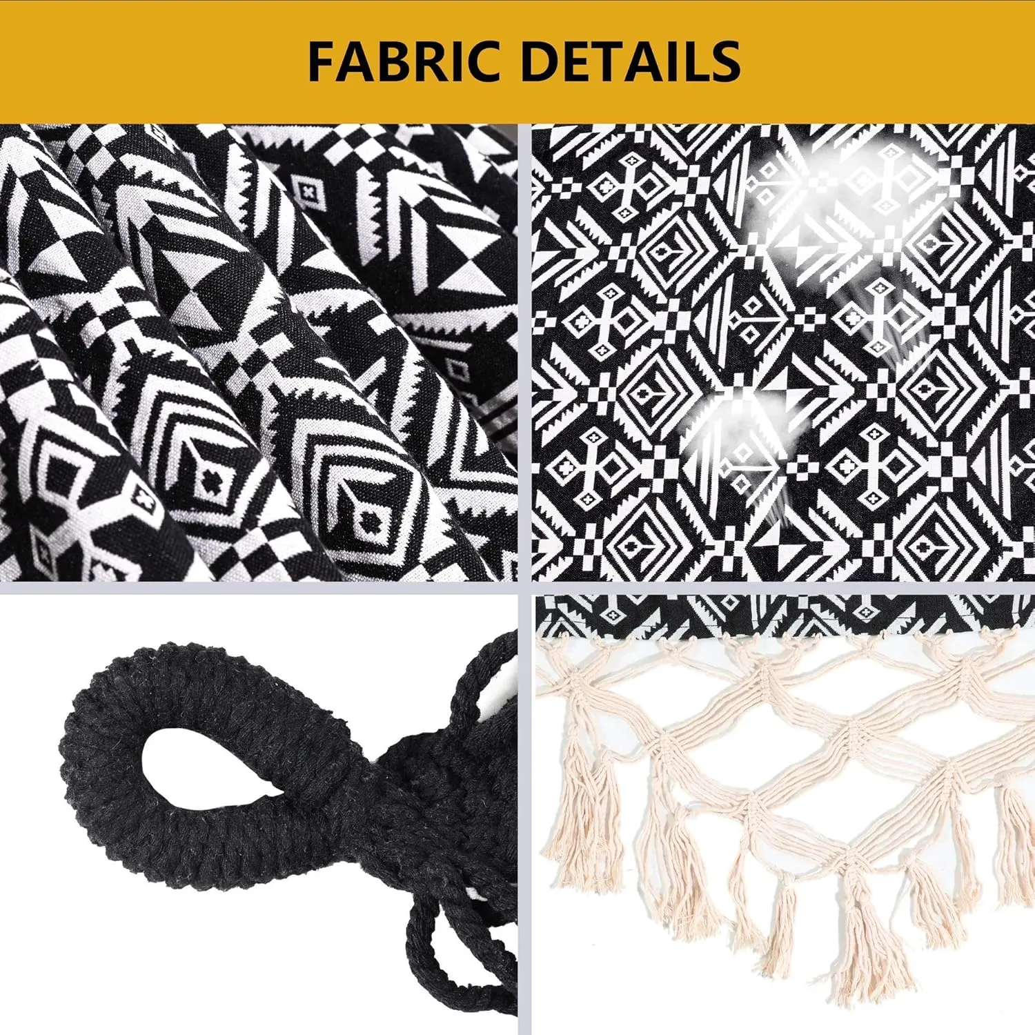 Portable Hammock with Tassel,2 Person,Brazilian Tree Hammocks with Carry Bag for Bedroom,Garden,Backyard,Patio,Outdoor and Indoor XX-Large Black/White Woven Cotton Fabric, Up to 450Lbs