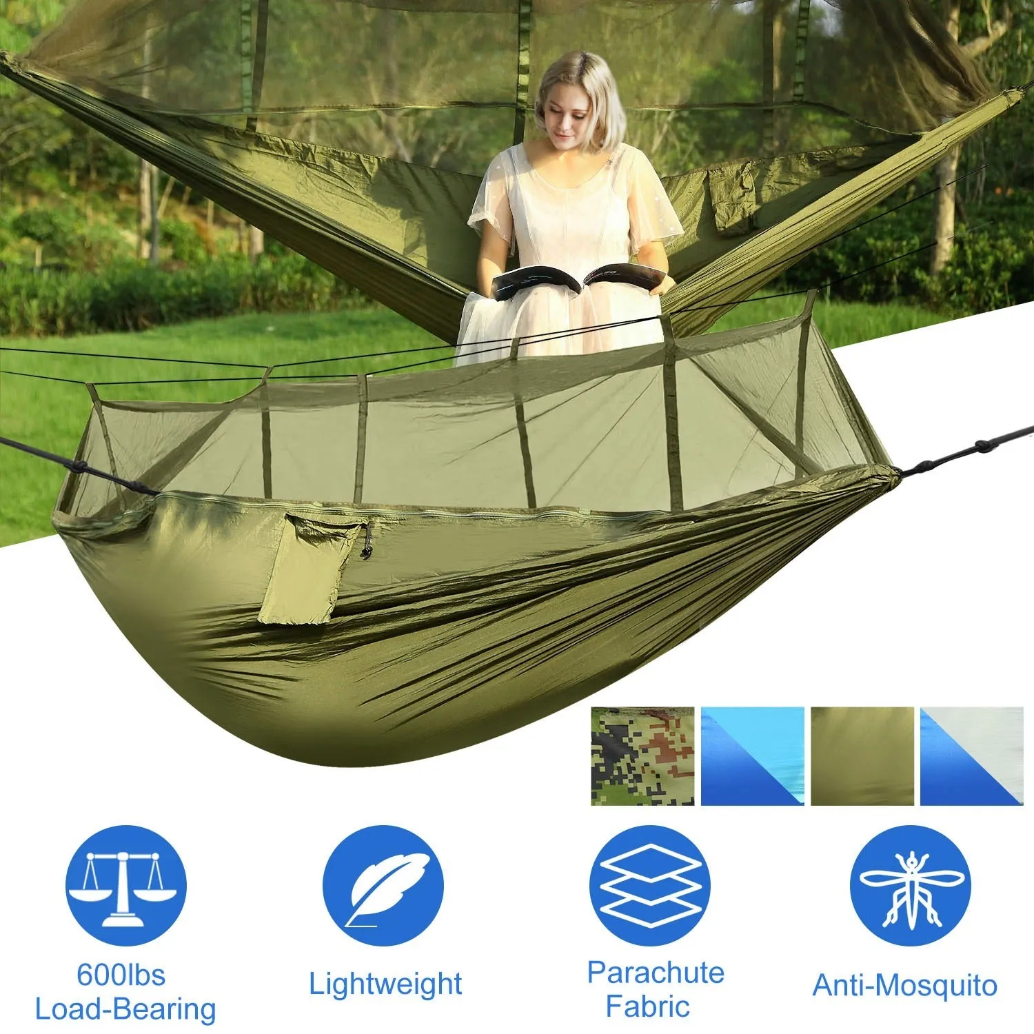 Portable Value for money Seamless Camping Hammock, Double Net With Hammock