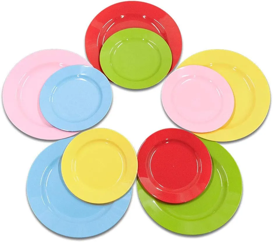 POSATE 60PCS Colorful Disposable Plastic Plates, Heavy Duty Plates for Wedding/Party, 30PCS Dinner Plates 10.25’’ and 30PCS Dessert/Salad Plates 7.5’’, Colorful Plates for Party Event