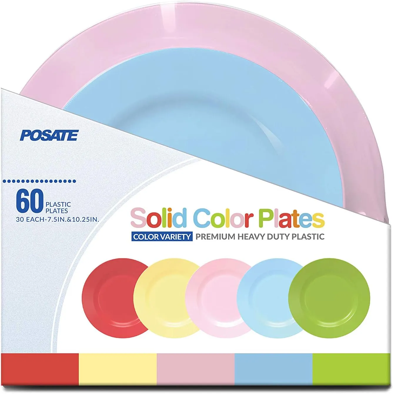 POSATE 60PCS Colorful Disposable Plastic Plates, Heavy Duty Plates for Wedding/Party, 30PCS Dinner Plates 10.25’’ and 30PCS Dessert/Salad Plates 7.5’’, Colorful Plates for Party Event