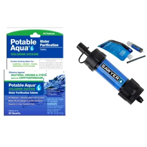 Potable Aqua Water Purification Tablets   Sawyer MINI Water Filtration System