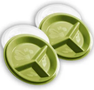 PP3SB-2 2 Go Healthy Portion Control Plates – 3-Section BPA-Free Plates with Lids for Weight Loss, Dieting, and Healthy Living – Microwave & Dishwasher Safe (Set of 2)
