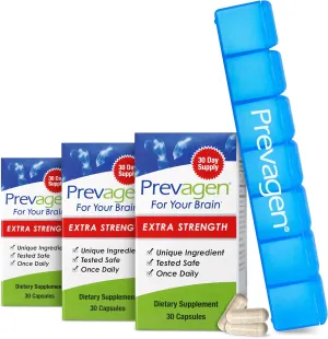 Prevagen Extra Strength 20mg, 30 Capsules |3 Pack| with Apoaequorin & Vitamin D 7-Day Pill Minder