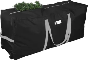 Primode Christmas Rolling Tree Storage Bag, Fits Up to 7.5 Ft. Tall Disassembled Holiday Trees, 22" H X 16" W X 50" L, Large Heavy Duty Storage Container with 2 Wheels and Handles (Black)