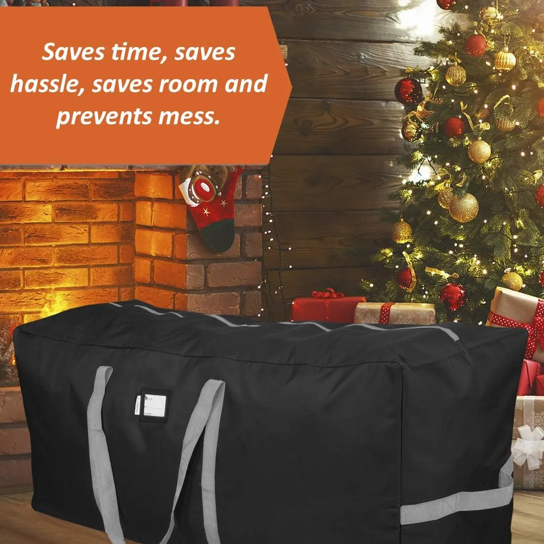 Primode Christmas Tree Storage Bag | Fits Up to 7.5 Ft. Disassembled Xmas Tree | 50' x 15' x 20' Storage Container | Heavy Duty Holiday Storage Box | Durable 600D Oxford Material (Black)