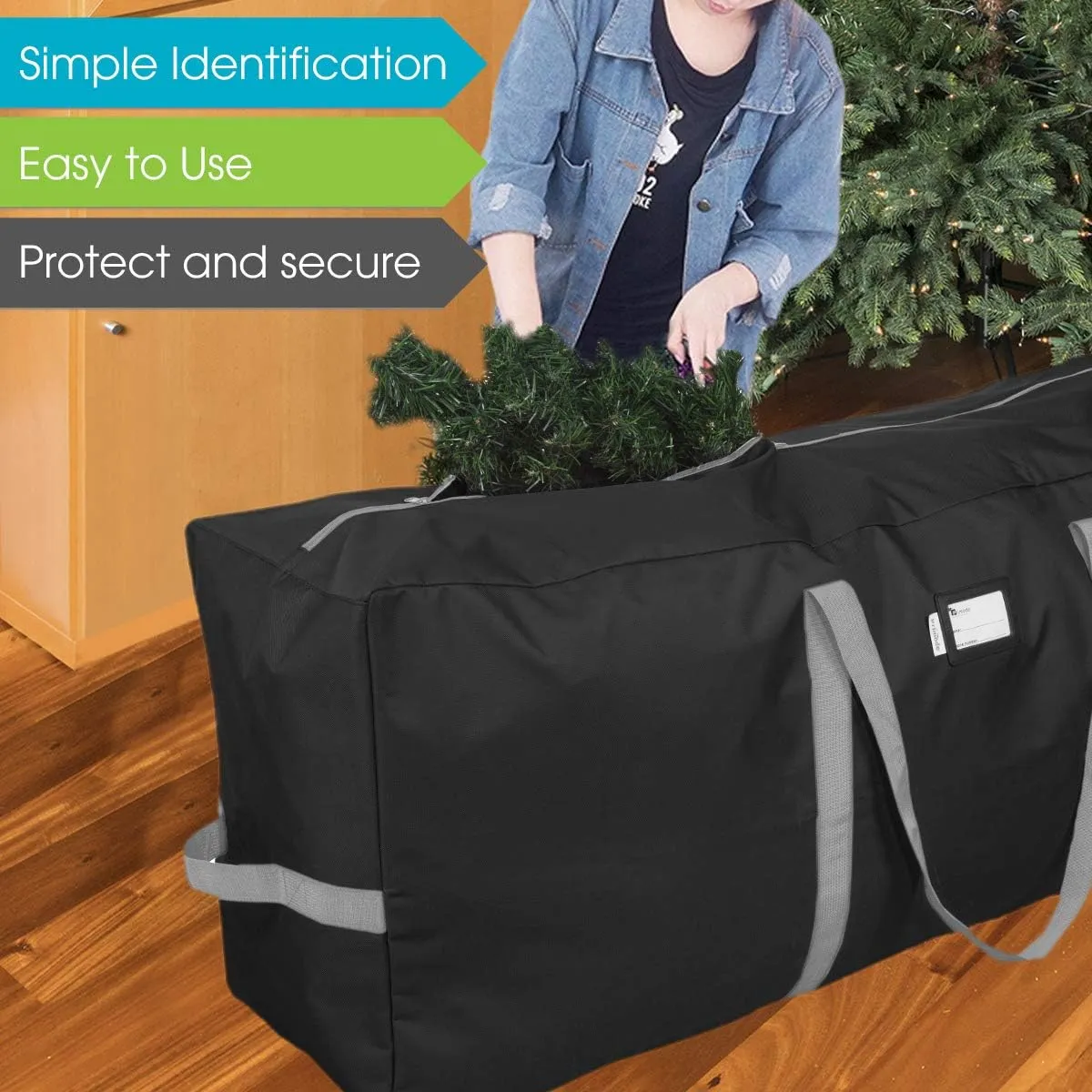 Primode Christmas Tree Storage Bag | Fits Up to 7.5 Ft. Disassembled Xmas Tree | 50' x 15' x 20' Storage Container | Heavy Duty Holiday Storage Box | Durable 600D Oxford Material (Black)