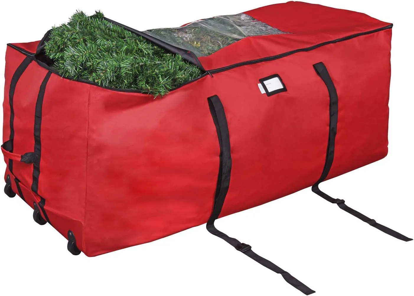 ProPik Rolling Christmas Tree Storage Bag, Fits Up to 9 Foot Tall Disassembled Trees, 25" X 25" X 60", Extra Large Heavy Duty Xmas Container with Wheels, Handles and Straps (Red)
