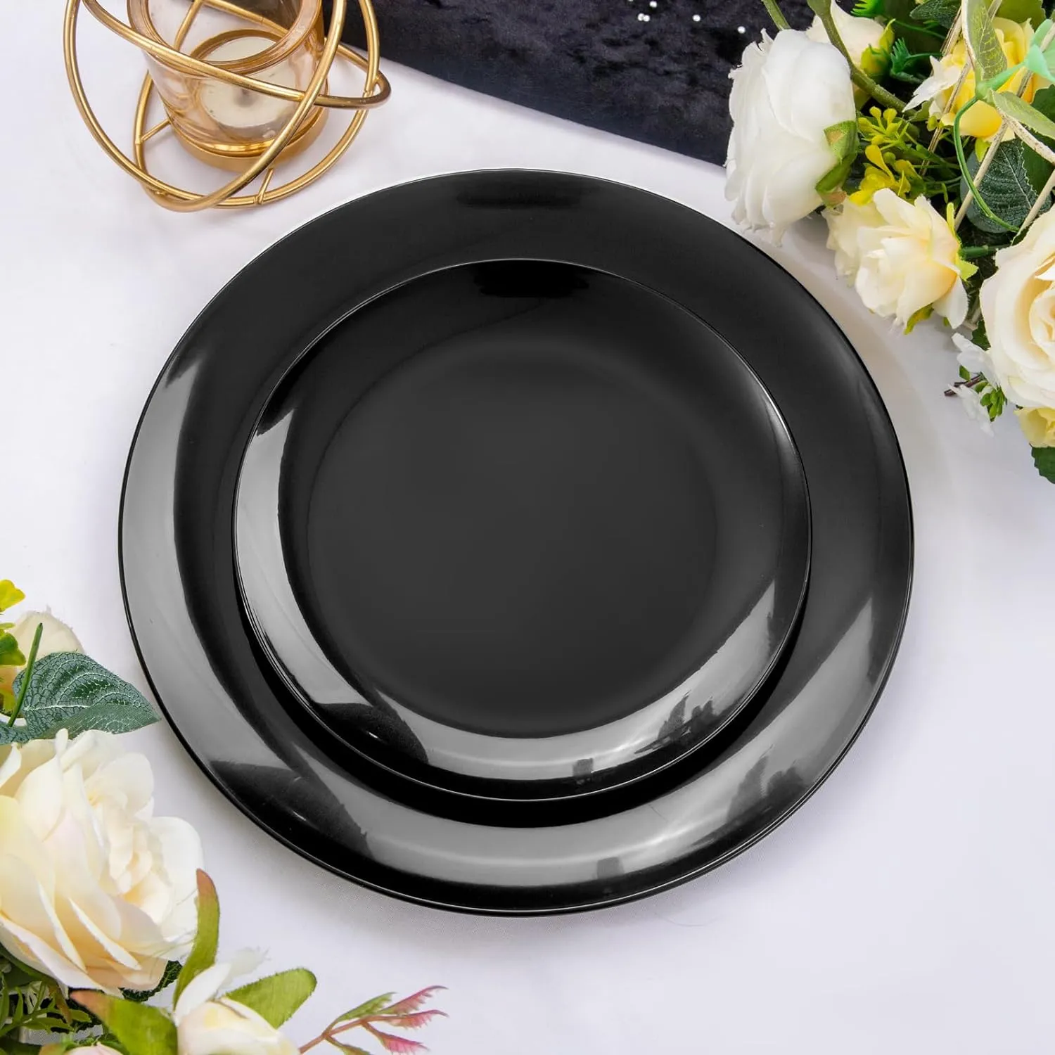 PULOTE 100PCS Black Plastic Plates Disposable - Premium Heavy Duty 50 Black Dinner, 50 Dessert/Salad Plates - Ideal for Party, Graduation & Fathers Day