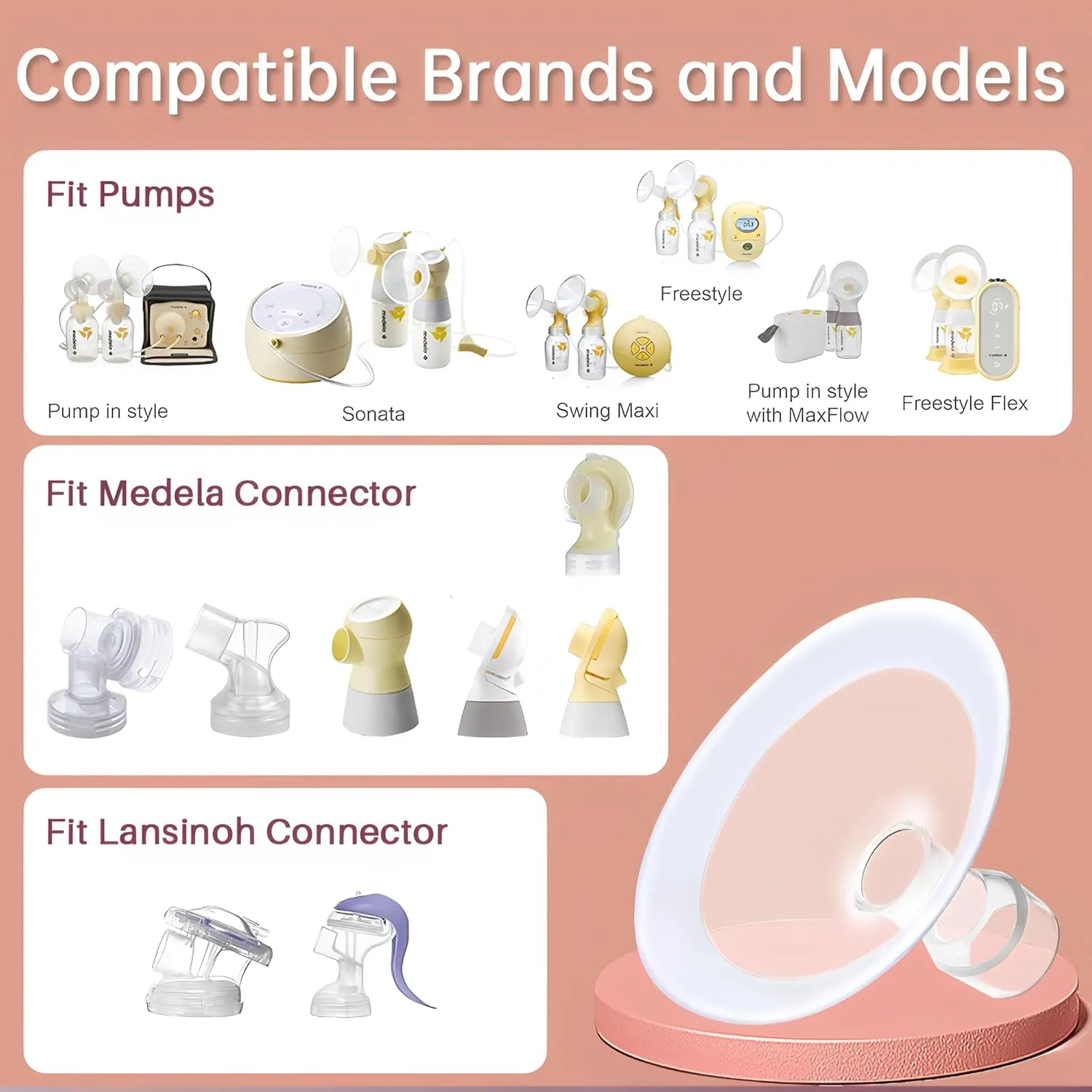 PumpMom-us 19mm and 21mm Oval Flanges Compatible with Medela Breast Pump Parts, Replace Nipple Shields for Pump in Style PersonalFit Flex, Freestyle Flex and Swing Maxi Connector (19mm   21mm)