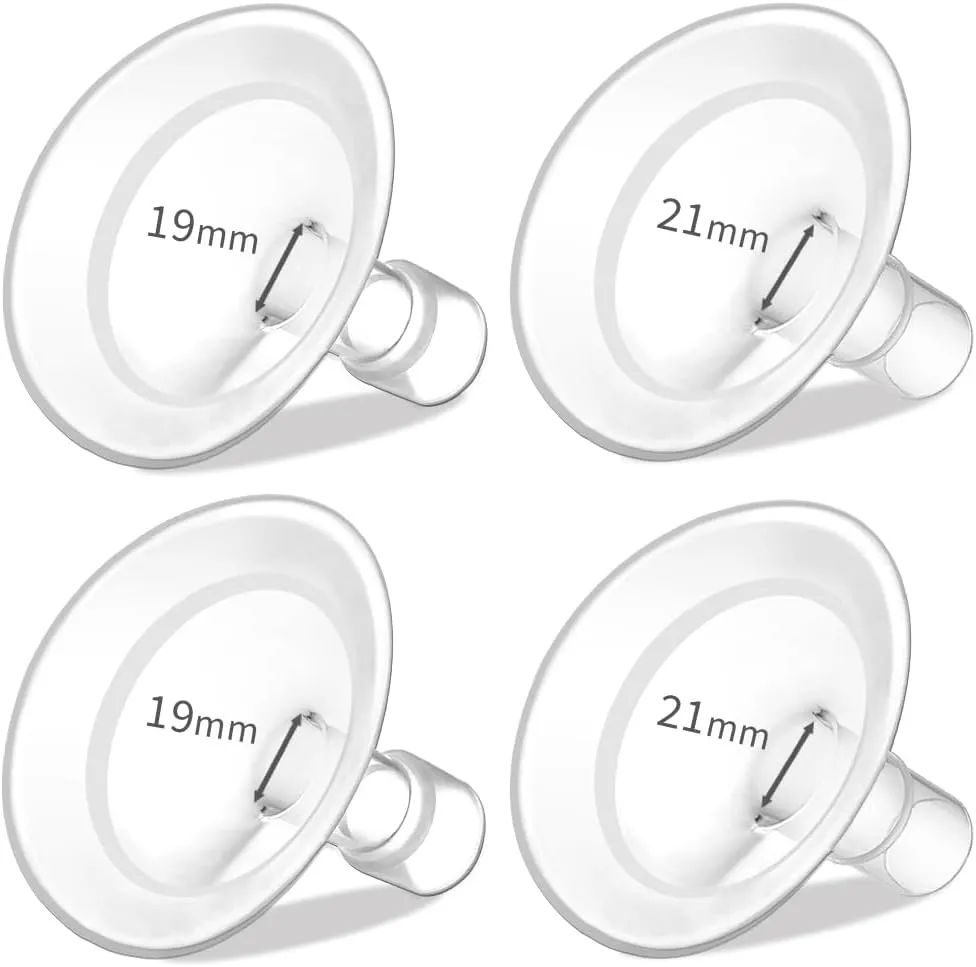 PumpMom-us 19mm and 21mm Oval Flanges Compatible with Medela Breast Pump Parts, Replace Nipple Shields for Pump in Style PersonalFit Flex, Freestyle Flex and Swing Maxi Connector (19mm   21mm)