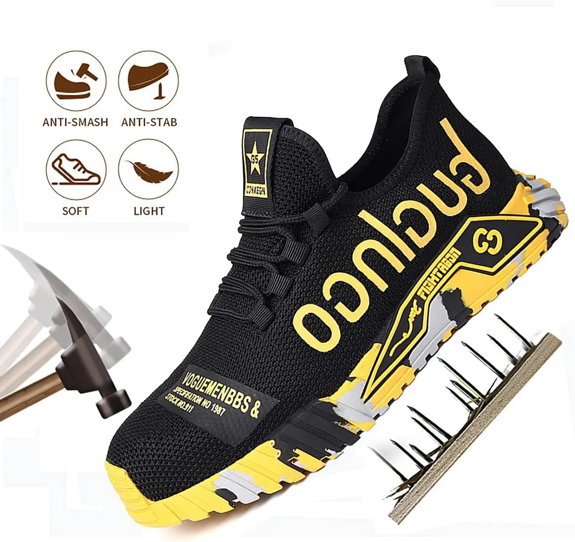 Puncture Proof Comfortable Breathable Safety Shoes,Mens Work Safety Outdoor Protection Footwear Industrial and Construction,