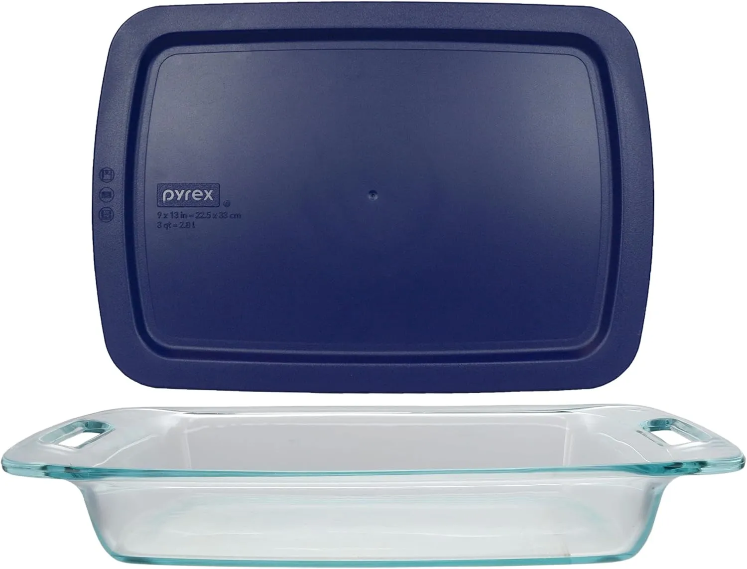 Pyrex (1) C-233 3qt Easy Grab Glass Baking Dish & (1) C-233-PC 3qt Blue Easy Grab Lid