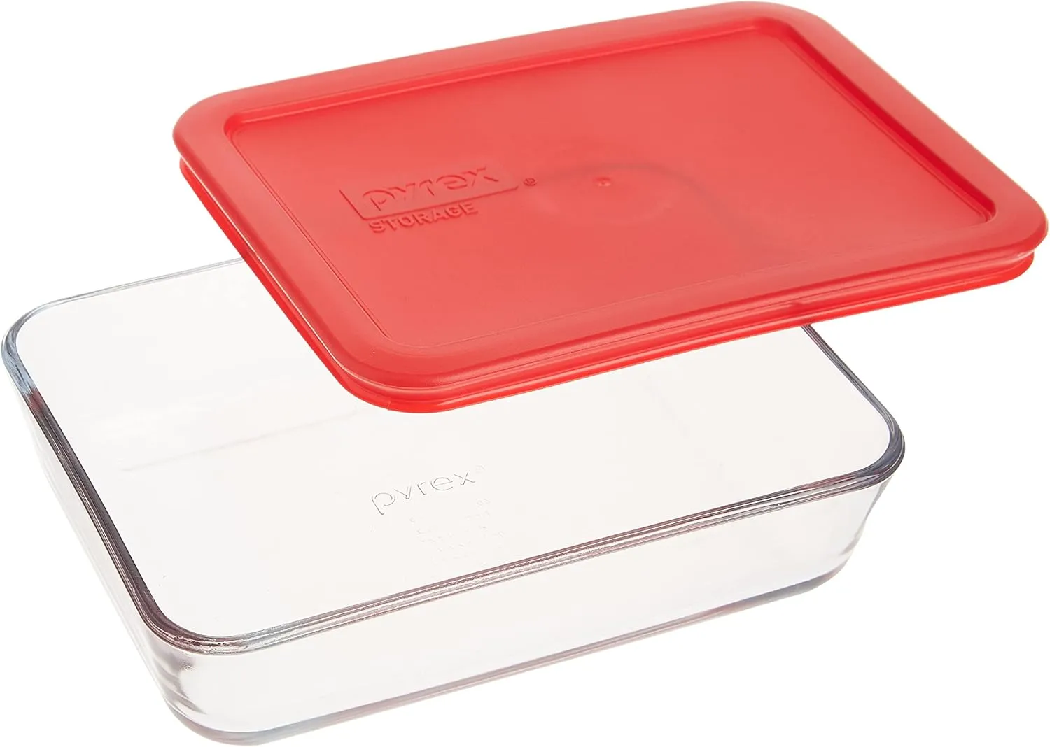Pyrex 3-Cup Single Rectangular Food Storage Container with Lid, Non-Toxic, BPA-Free Lid, Tempered Non-Pourous Glass, Microwave, Dishwasher, Freezer and Oven Safe, Red