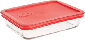 Pyrex 3-Cup Single Rectangular Food Storage Container with Lid, Non-Toxic, BPA-Free Lid, Tempered Non-Pourous Glass, Microwave, Dishwasher, Freezer and Oven Safe, Red