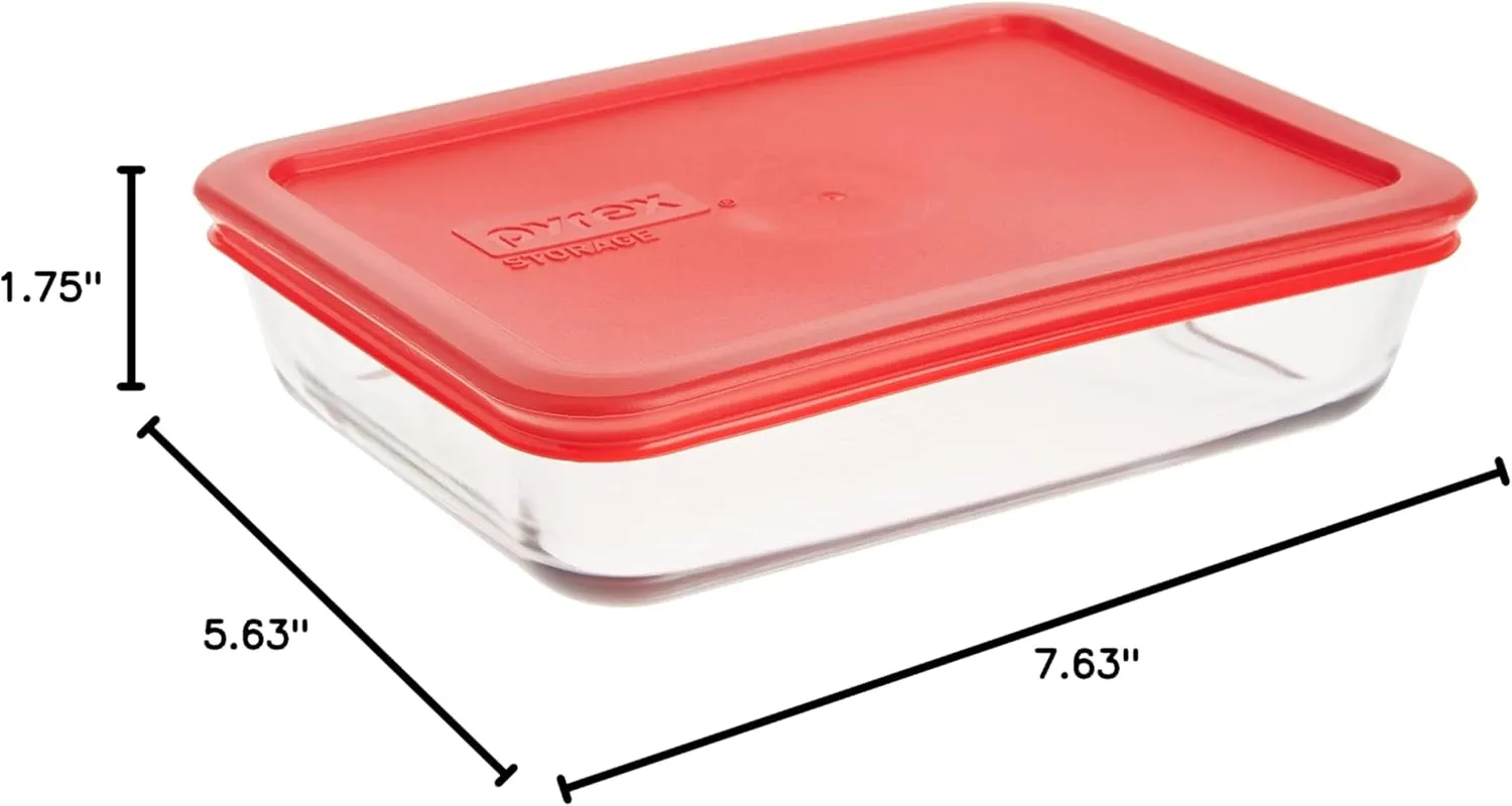 Pyrex 3-Cup Single Rectangular Food Storage Container with Lid, Non-Toxic, BPA-Free Lid, Tempered Non-Pourous Glass, Microwave, Dishwasher, Freezer and Oven Safe, Red