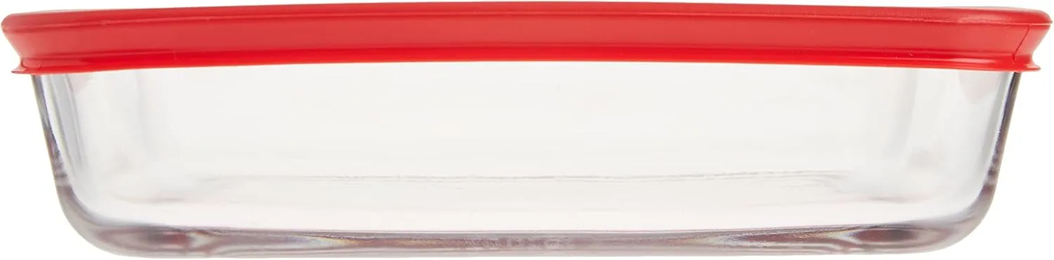 Pyrex 3-Cup Single Rectangular Food Storage Container with Lid, Non-Toxic, BPA-Free Lid, Tempered Non-Pourous Glass, Microwave, Dishwasher, Freezer and Oven Safe, Red