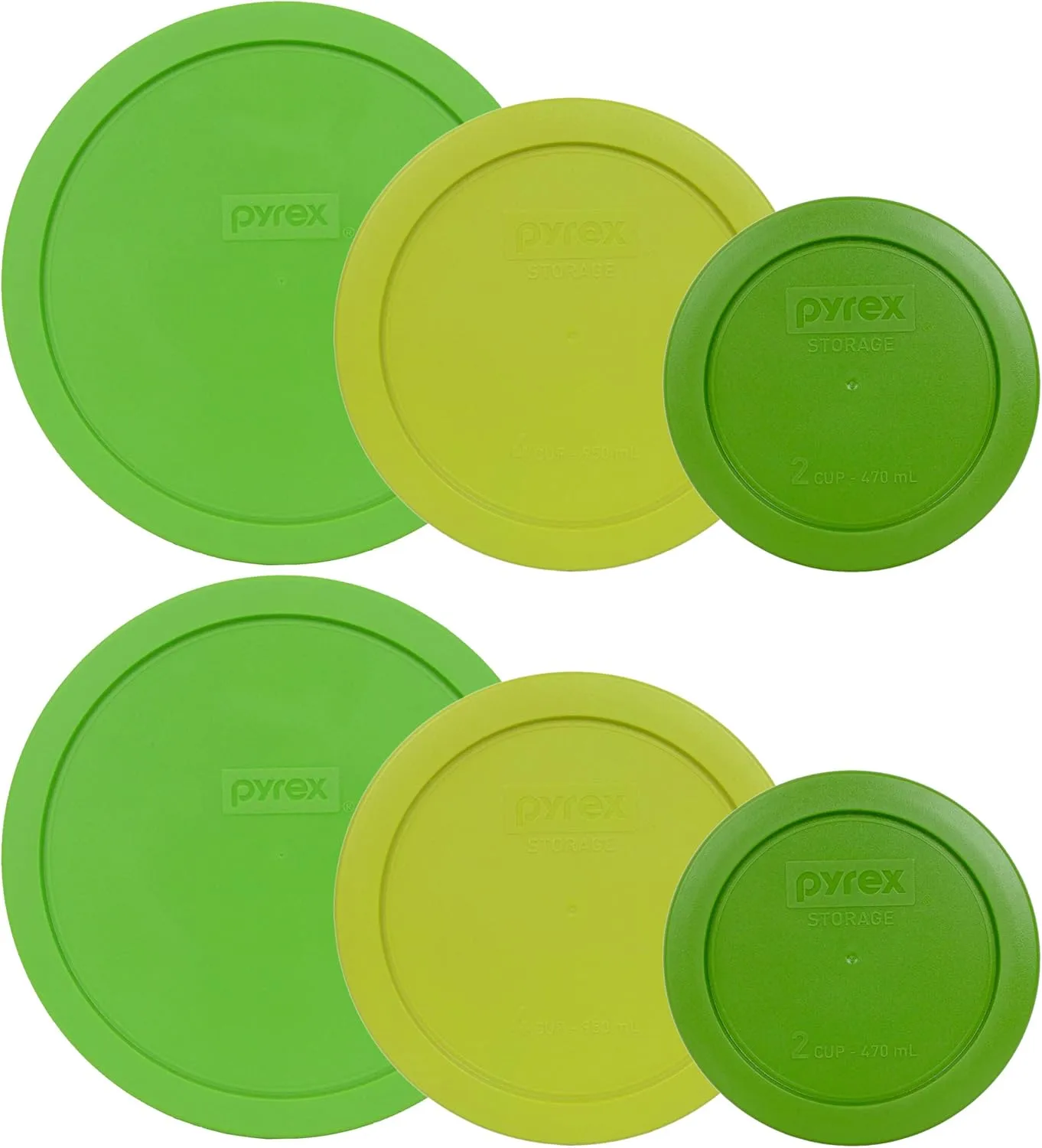 Pyrex 7-Cup, 4-Cup, & 2-Cup Plastic Storage Lids - Green, Edamame, & Lawn Green (2 Each) - Made in USA