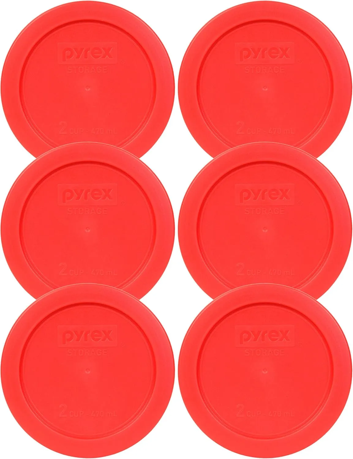 Pyrex 7200-PC 2-Cup Red Replacement Food Storage Lids - 6 Pack - Original Genuine Pyrex Lids - Made in the USA