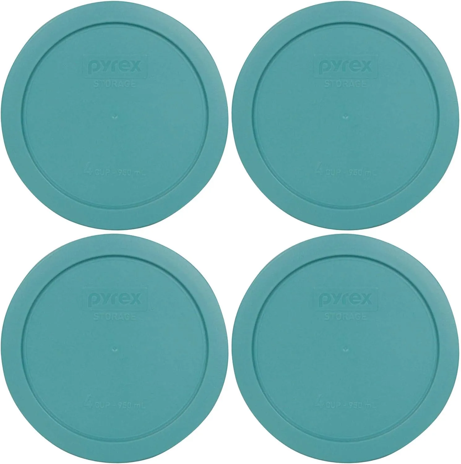 Pyrex 7201-PC Turquoise Round 4 Cup Plastic Storage Lid, Made in USA - 4 Pack