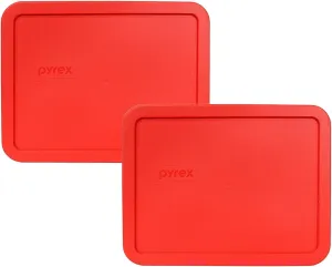 Pyrex 7212-PC 11 Cup Red Rectangle Plastic Storage Lid, Made in USA - 2 Pack