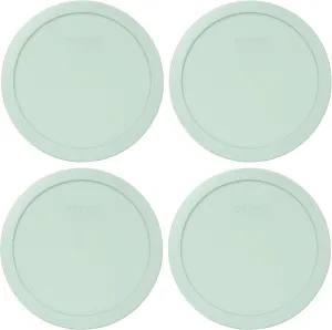 Pyrex 7402-PC Muddy Aqua Round Plastic Food Storage Replacement Lid, Made in USA - 4 Pack