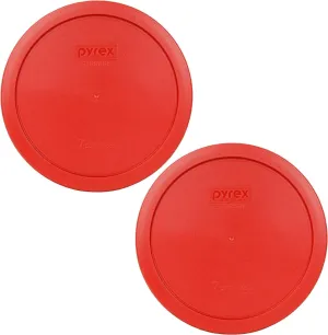 Pyrex 7402-PC Red Round Storage Replacement Lid Cover fits 6 & 7 Cup 7" Dia. Round - Original Genuine Pyrex Lids - 2 Pack