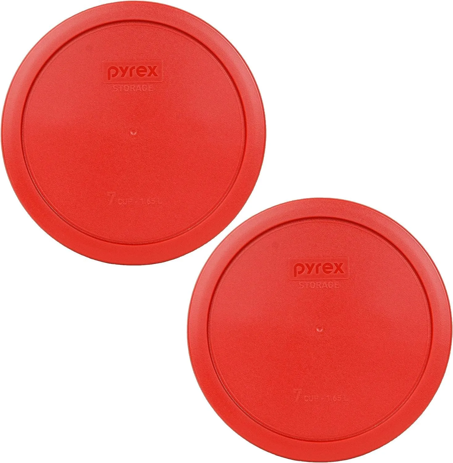 Pyrex 7402-PC Red Round Storage Replacement Lid Cover fits 6 & 7 Cup 7" Dia. Round - Original Genuine Pyrex Lids - 2 Pack
