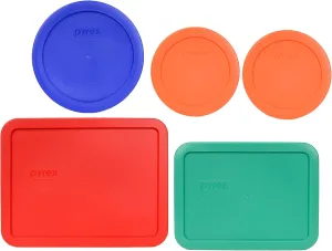 Pyrex Bundle (2) 7200-PC 2-Cup Orange (1) 7201-PC 4-Cup Cadet Blue, (1) 7210-PC 3-Cup Light Green, (1) 7211-PC 6-Cup Red Lid