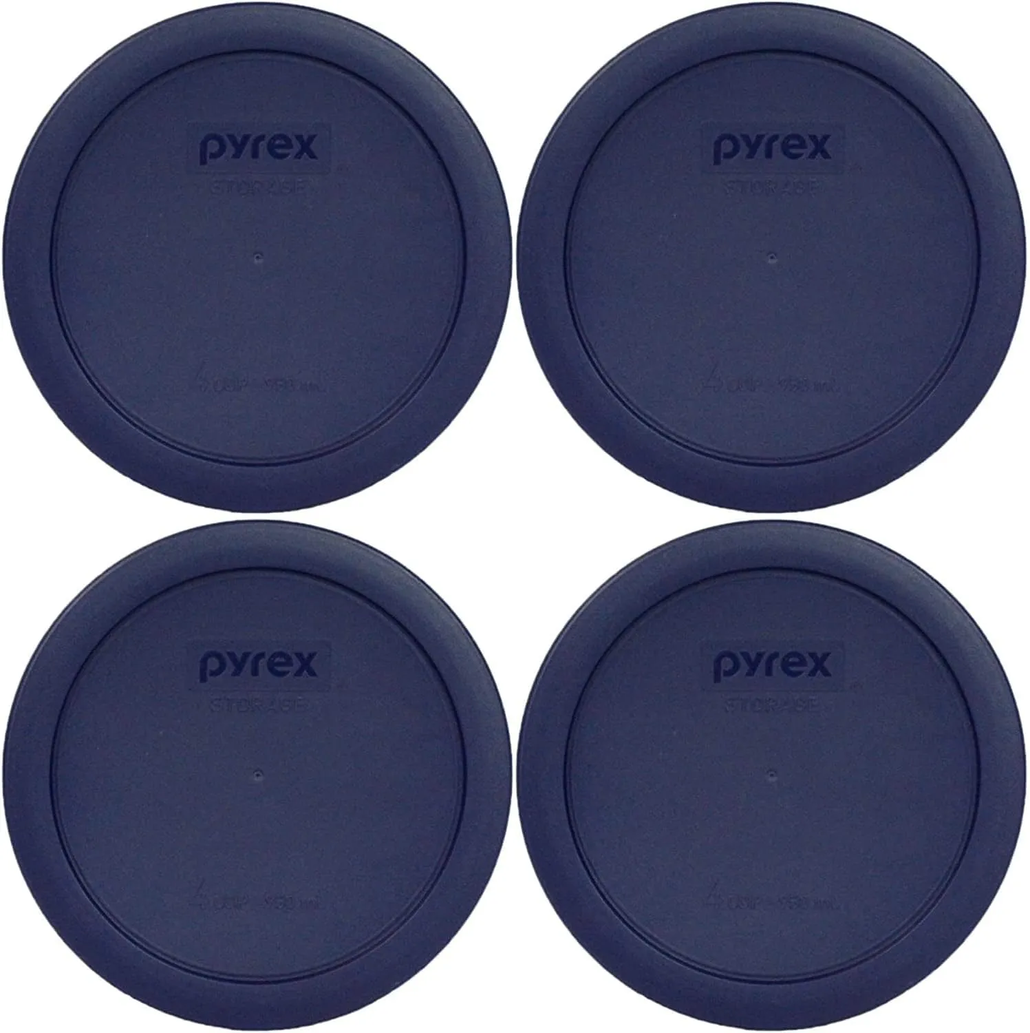 Pyrex Bundle - 4 Items: 7201-PC 4-Cup Blue Round Plastic Lids - Original Genuine Pyrex - Made In The USA