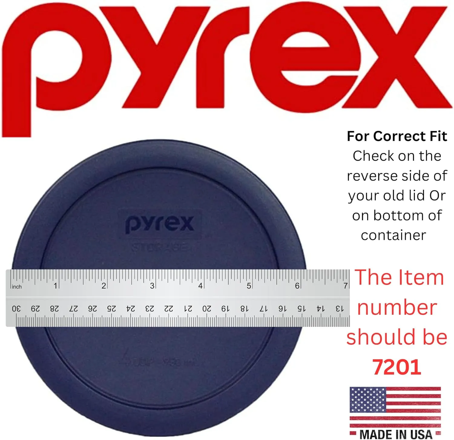 Pyrex Bundle - 4 Items: 7201-PC 4-Cup Blue Round Plastic Lids - Original Genuine Pyrex - Made In The USA