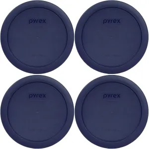Pyrex Bundle - 4 Items: 7201-PC 4-Cup Blue Round Plastic Lids - Original Genuine Pyrex - Made In The USA