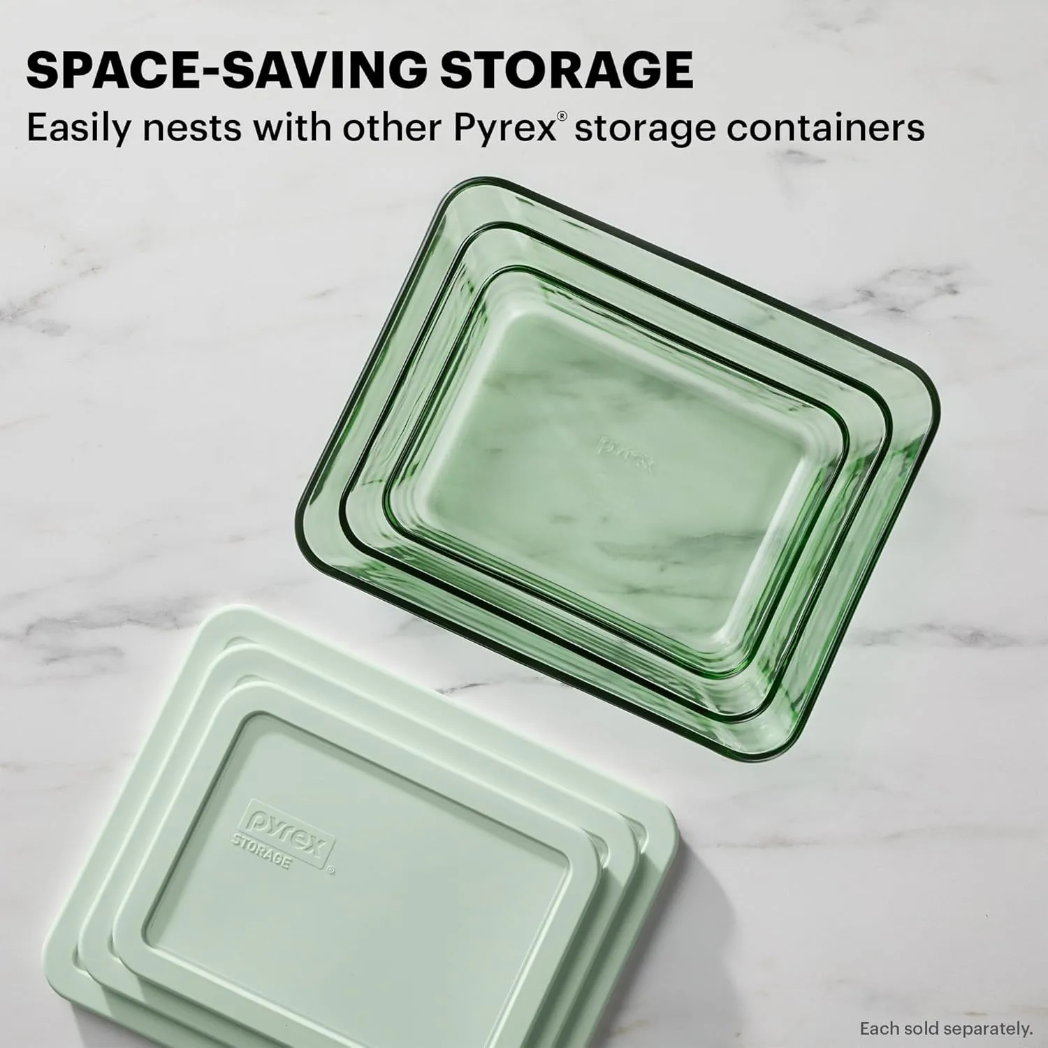 Pyrex Colors (2-Pack) Tinted Glass Large Rectangular Food Storage Container Set, Snug Fit Non-Toxic Plastic BPA-Free Lids, Freezer Dishwasher Microwave Safe, 6 Cup & 11 Cup, Green
