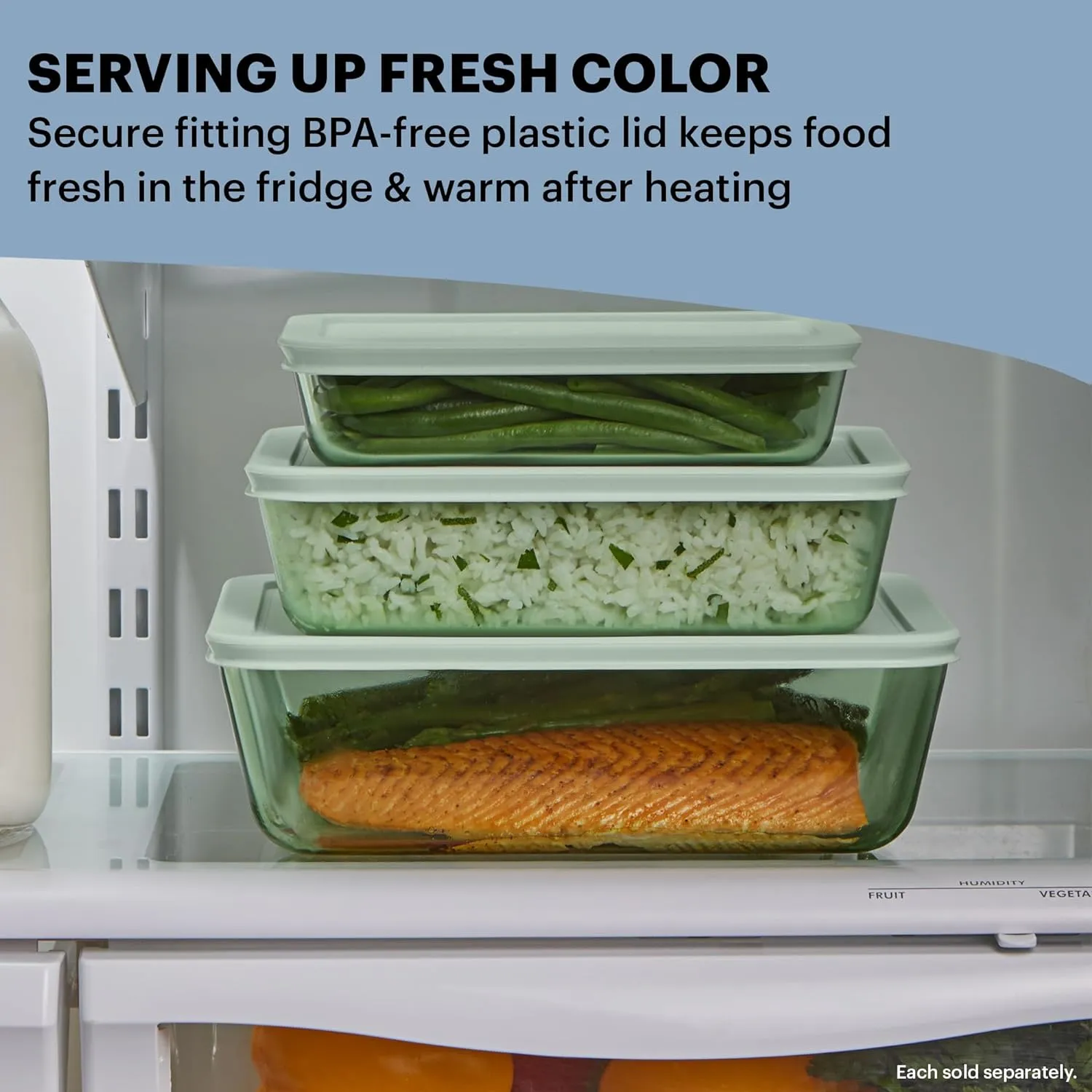 Pyrex Colors (2-Pack) Tinted Glass Large Rectangular Food Storage Container Set, Snug Fit Non-Toxic Plastic BPA-Free Lids, Freezer Dishwasher Microwave Safe, 6 Cup & 11 Cup, Green