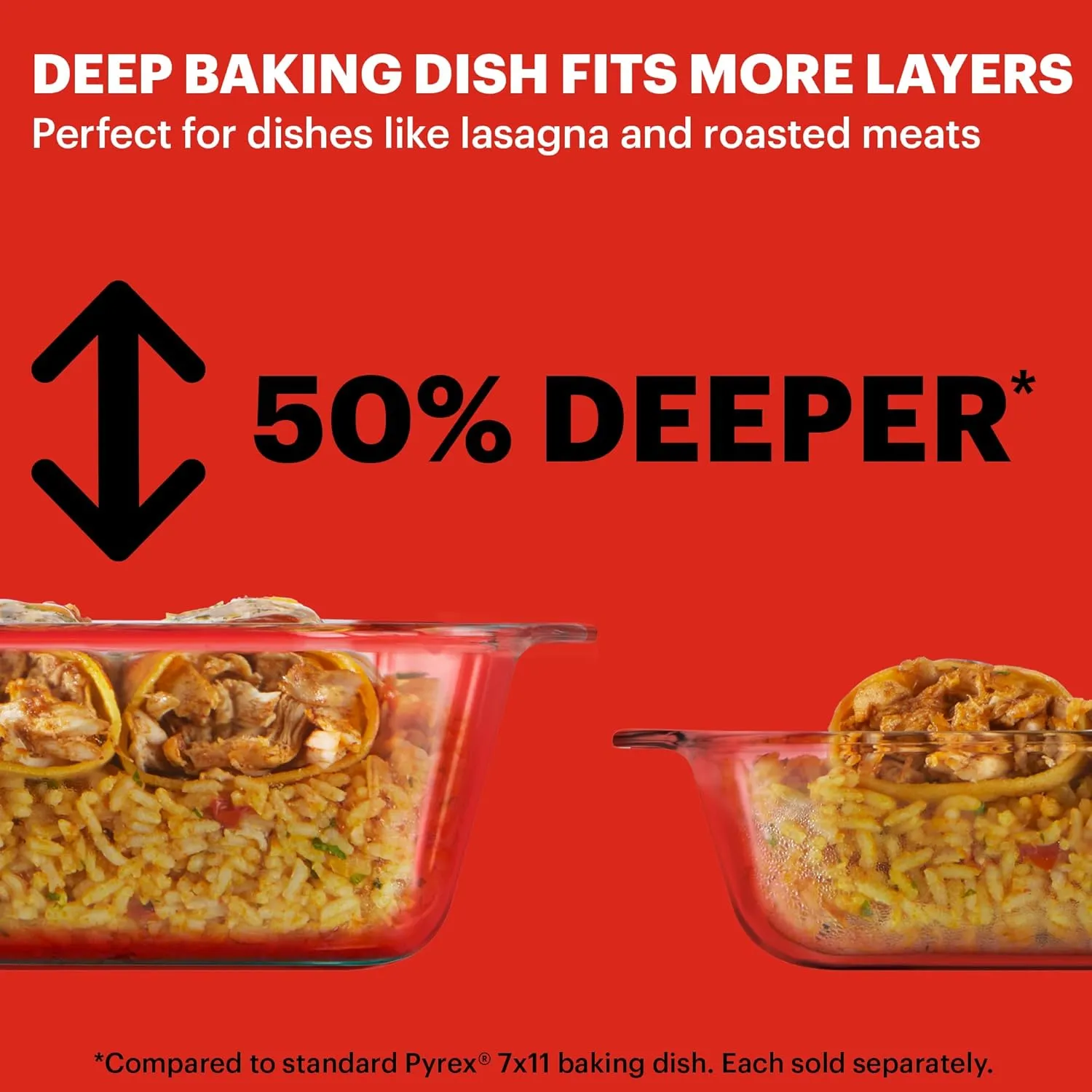 Pyrex Deep 9x13-Inch Glass Baking Dish with Lid, Deep Casserole Dish, Glass Food Container, Oven, Freezer and Microwave Safe, Clear Container