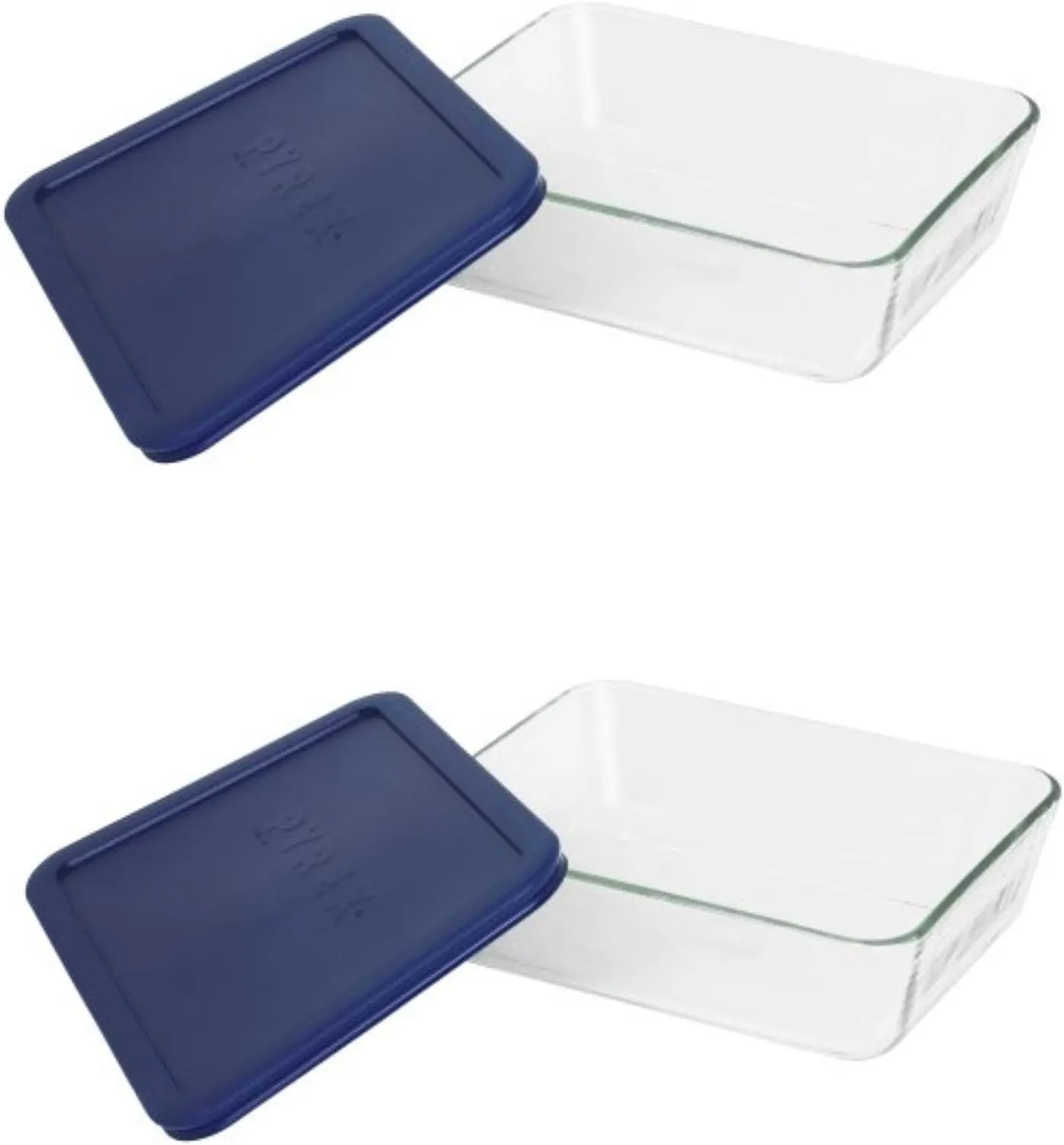 Pyrex Simply Store 6-Cup Rectangular Glass Food Storage Dish,Blue (2 Pack) Made in the USA