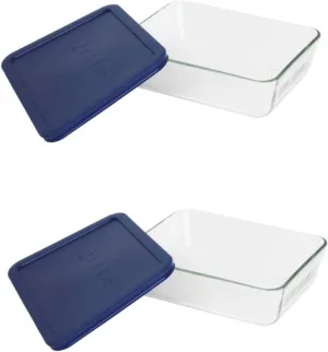 Pyrex Simply Store 6-Cup Rectangular Glass Food Storage Dish,Blue (2 Pack) Made in the USA