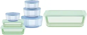 Pyrex Tinted (12-PC) Small/Medium/Large Food Storage Container Set with (11 Cup) Large Rectangular Container, BPA-Free Lids